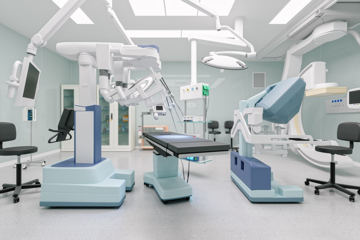 operating room with robotic surgical equipment